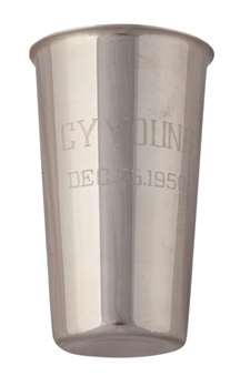 Cy Young Personally Owned and "Game Used" Stainless Steel Drinking Cup Set of (16)